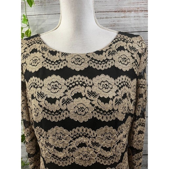 Cremieux Dress size 12 Gold Black Lace Straight Sheath Stretch Cocktail Knee - Picture 4 of 14